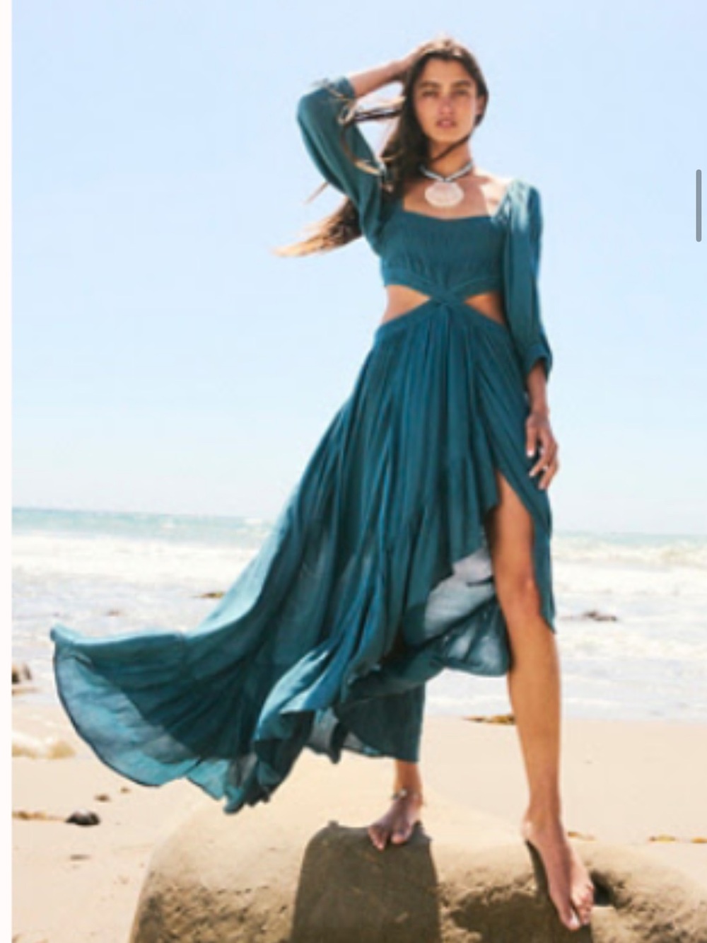Free People Cross My Heart Teal Cutout Maxi Dress